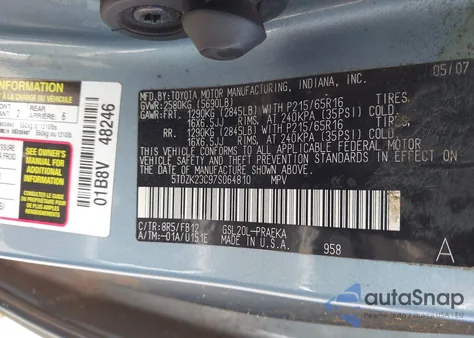 2007 Toyota Sienna Le из США, поврежденный, VIN 5TDZK23C97S064810